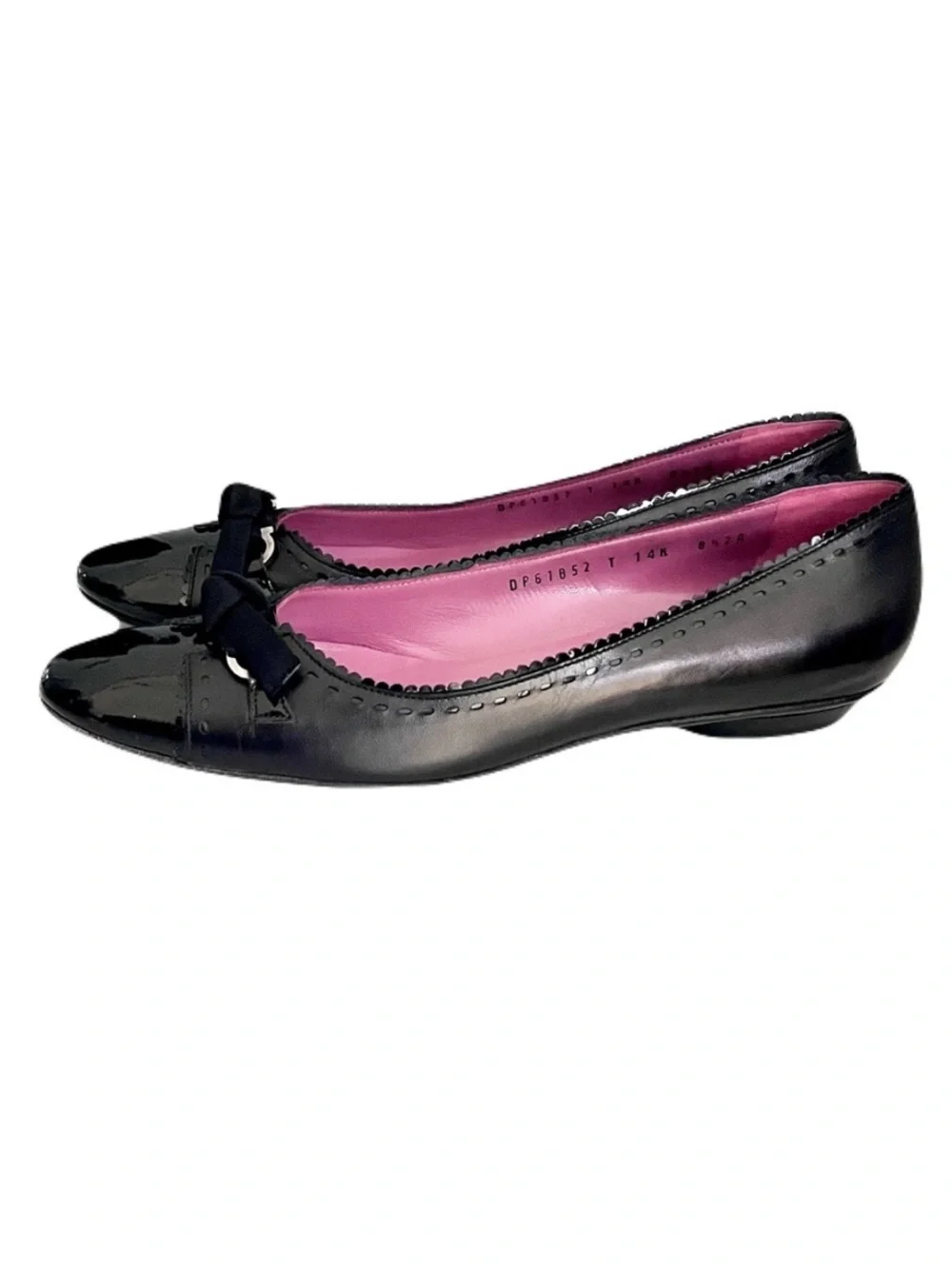 Salvatore Ferragamo Black Leather Cap Toe Gancini Spectator Flats, Size 8.5AA